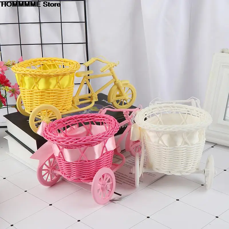 Handmade Flower Vase Rattan Bicycle Bike Flower Basket Flower Vase Pots Storage Container Gift Home Garden Wedding Decoration