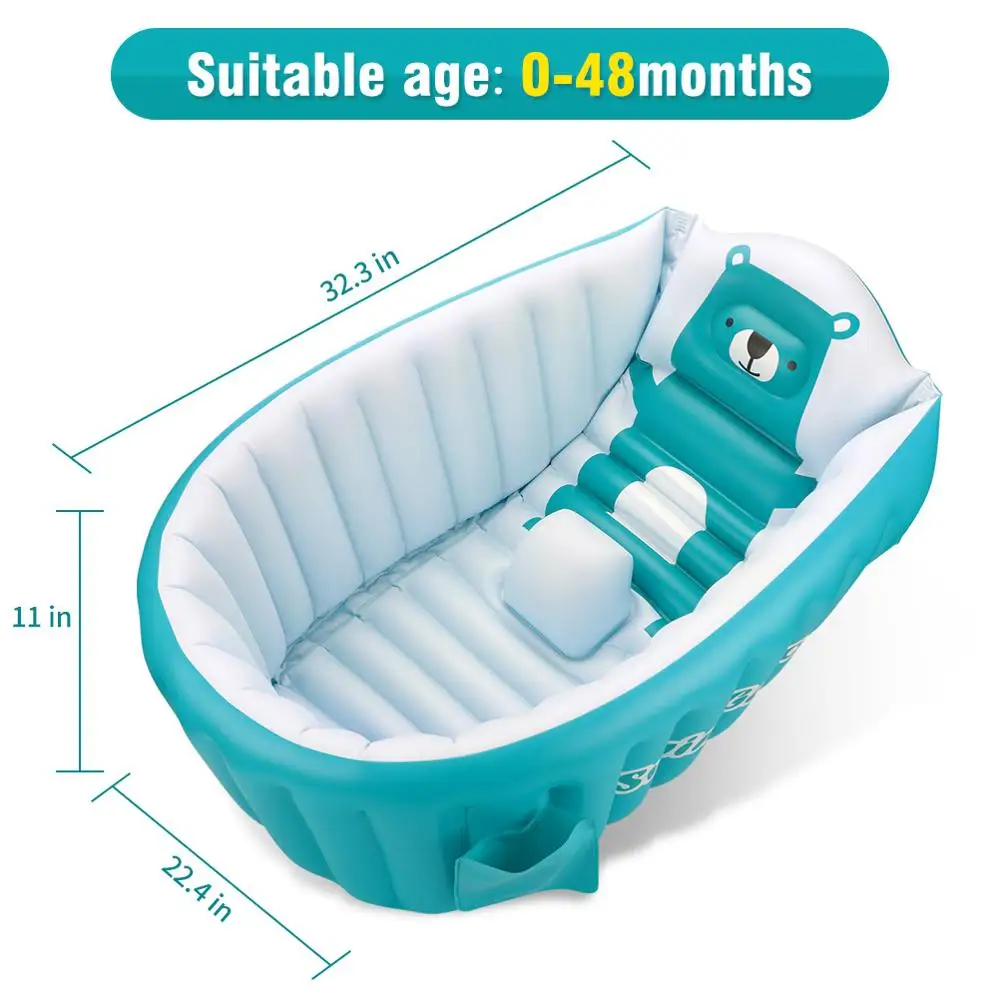 Inflatable Baby Bathtub Chair Cute Bear Infant Bathing Seat Tubs Non Slip Swimming Pool Toddler Portable Foldable Shower Basin w