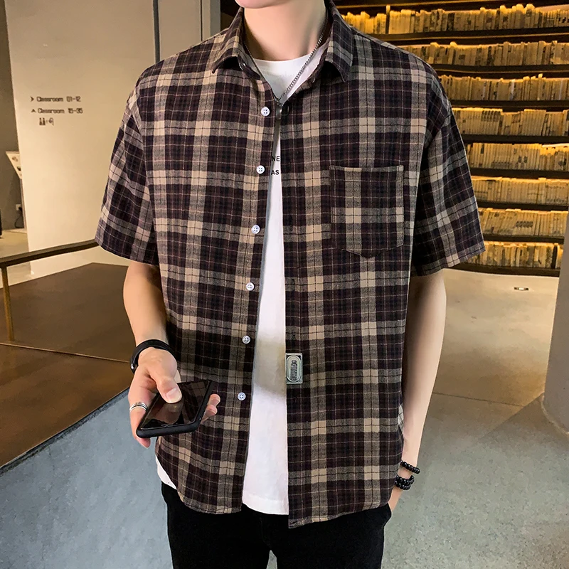 Branded Men\'s clothing Plaid Shirt 2021 New Spring Summer Men Casual Shirts Short Sleeve  Male Check Shirts for men Korean Shirt