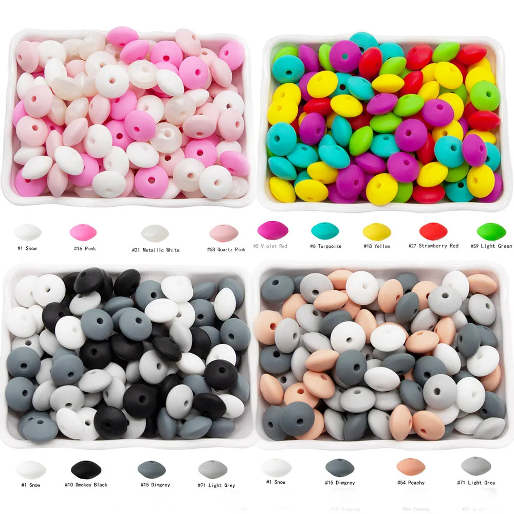 Cute-idea 12mm 1000pcs BPA Free Teethers Chew Abacus Lentil Silicone beads Pacifier Chain Teething Care Products Baby Toys