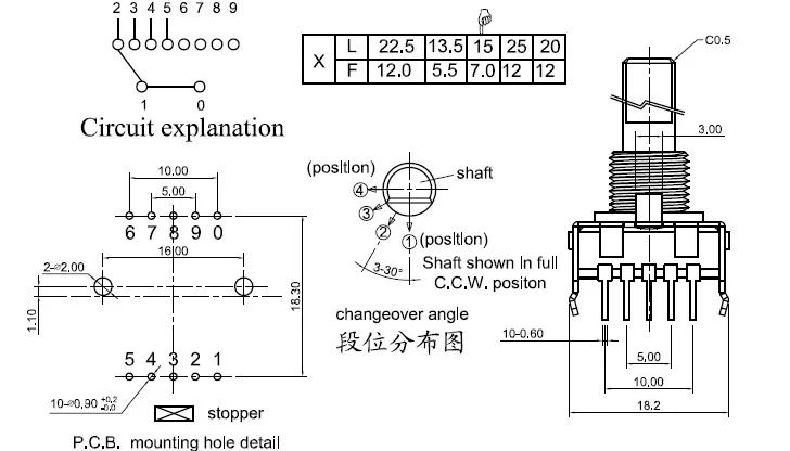 ZJC17 Tipo de cobre Vertical de 10 pines Cocina de Inducción horno de microondas interruptor de modo de posición de engranaje interruptor de fuego 4 5 6 7 engranaje