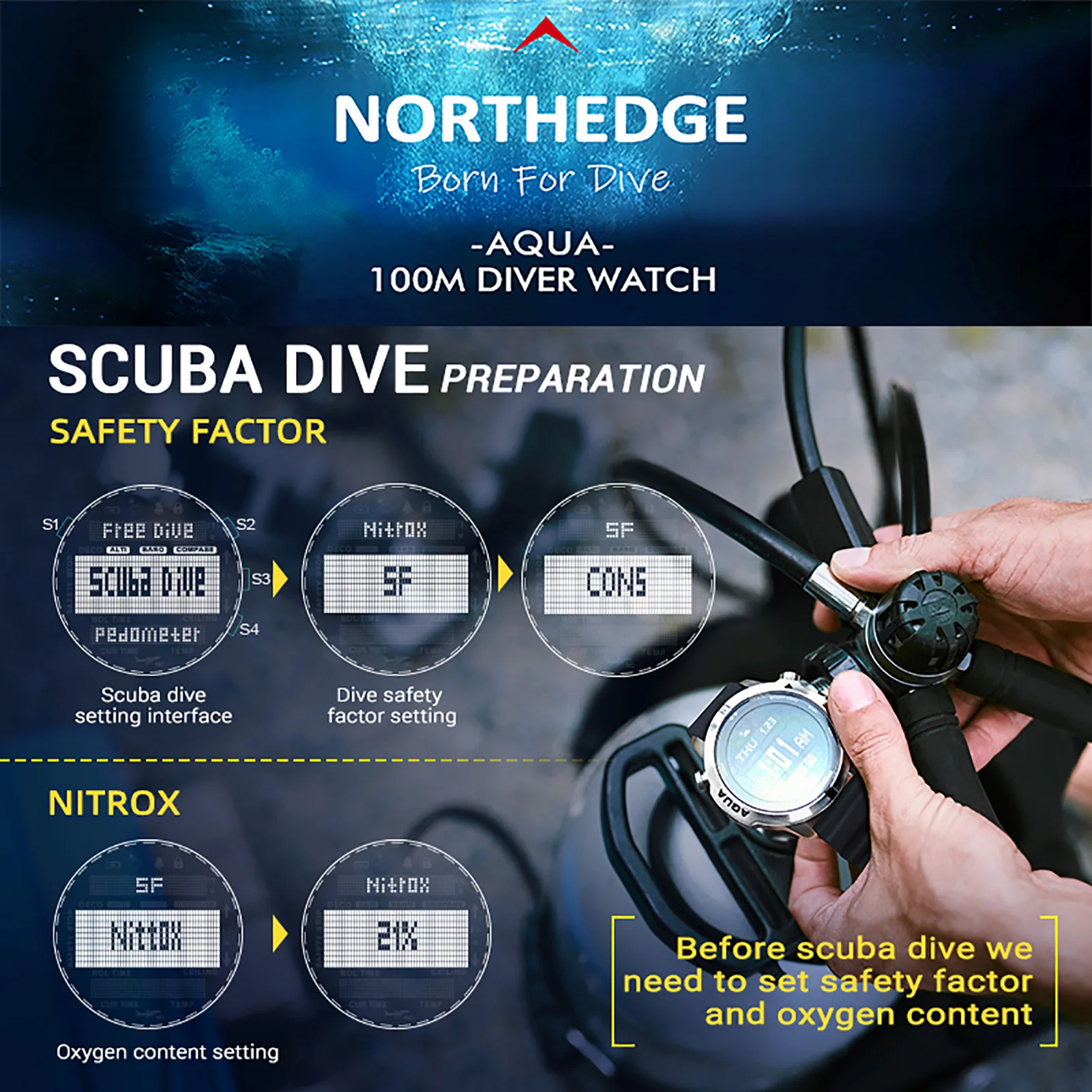 Men's Professional 50M Diver Watch Barometer Altimeter Thermometer Compass Scuba Diving NDL Time Men Backlit Watches