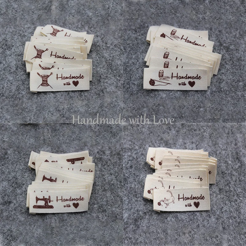 

100 шт., этикетки ручной работы для детской одежды, этикетки с воротником, ткань «сделай сам», хлопковая маркировка, ручная работа с любовью, мультфильм 1,5*4,4 см