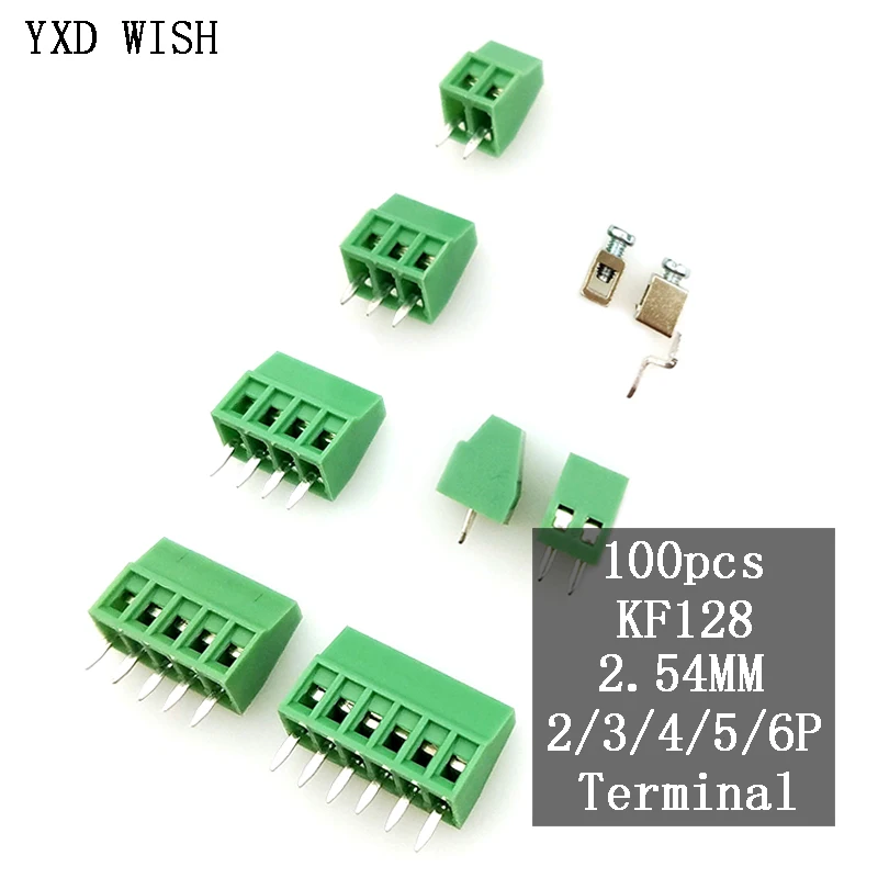 100pcs KF128 2P 3P 4P 5P 6P 2.54MM Pitch PCB Screw Terminal Block Splice Terminal KF128-2.54 Splice Terminal 2Pin 3Pin 4Pin 5Pin