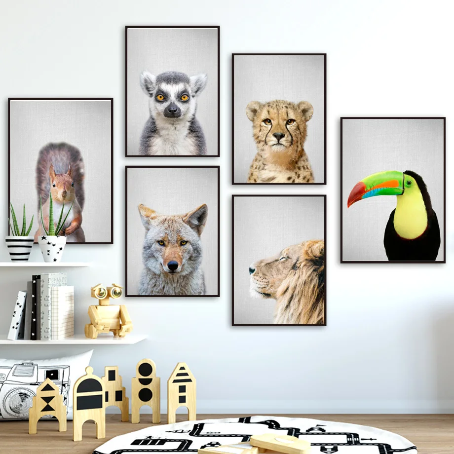 Wolf Leopard Lion Bird Animal Prints Wall Art Canvas Painting Nordic Posters And Prints Decoration Pictures Baby Kids Room Decor
