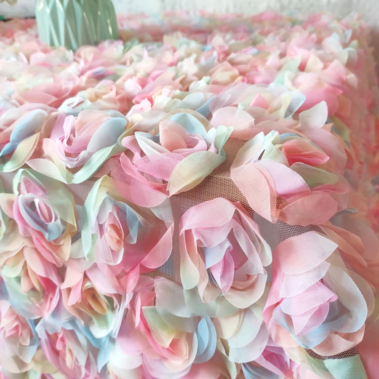 Noble Color Simulation Silk Rose Cut Flower Lace Fabric, Wedding Dress Model Booth Curtain Background Cloth