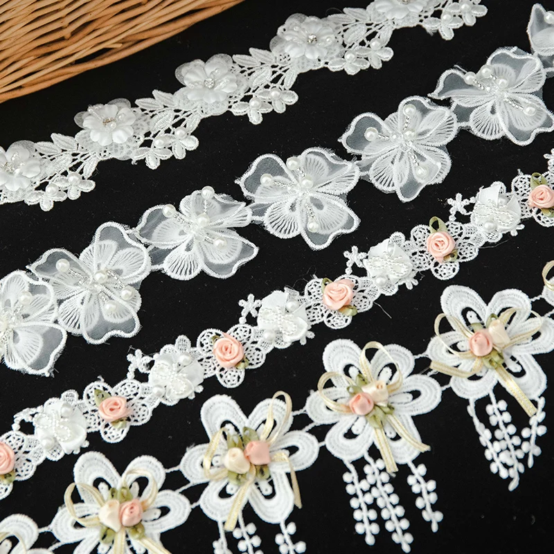 Lace For Crafts 3D Flower Embroidery Fabric Wedding Dress Decor Curtain Diy Supplies Needlework Sewing Ribbons Clothing Applique