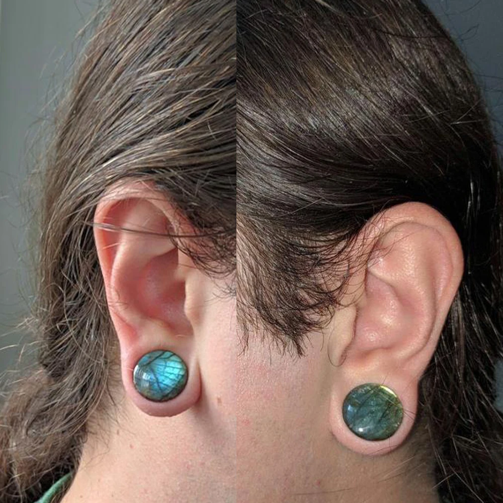 CHUANCI Pair Labradorite Ear Plug Double Flared Or Single Flared Plug Glow Stone Ear Expander Body Piercing Jewelry