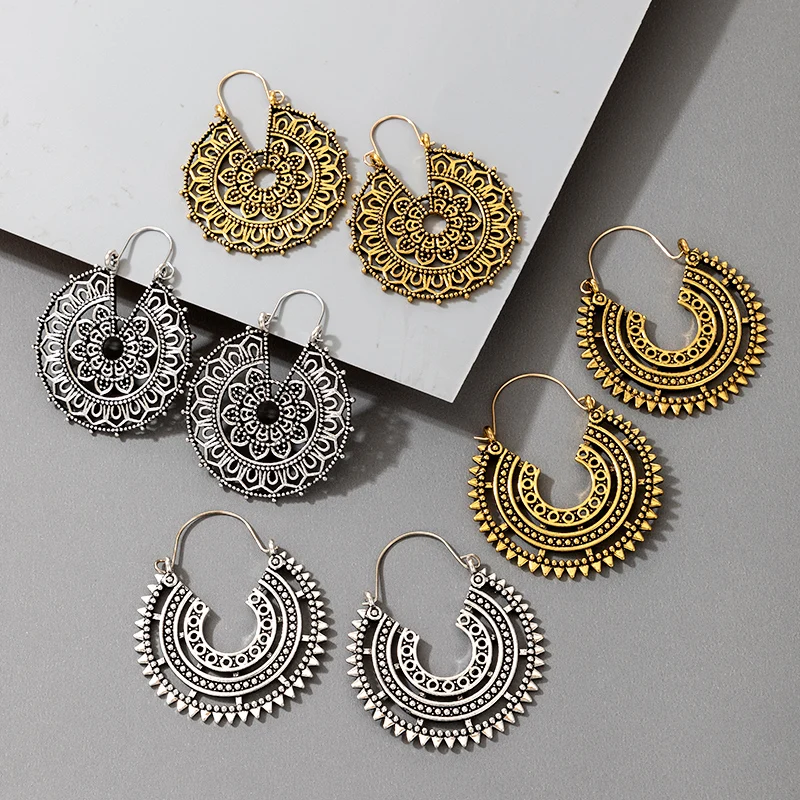 Tocona Vintage Gold Silver Color Geometric Dangle Drop Earrings for Women Alloy Metal Star Ethnic Bohemian Jewelry Accessories