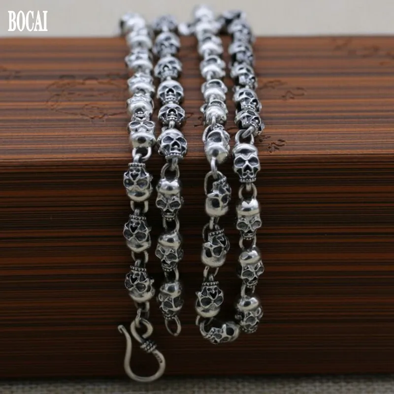 

BOCAI Neo-Gothic rock style, domineering man necklace new real s925 pure silver skull chain vintage Thai silver necklace for men