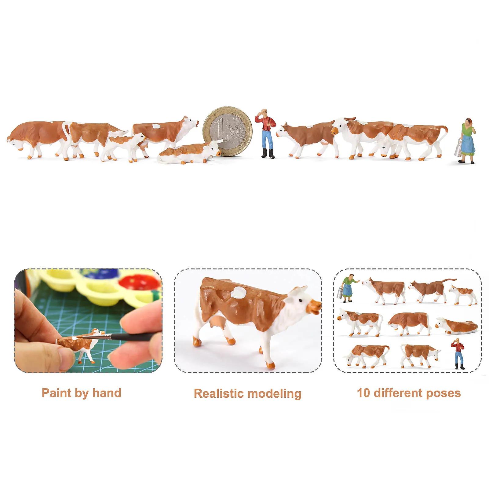 Evemodel 36pcs Model Trains HO scale 1:87 Mini Painted Model Cattle Cows with Shepherd Farm Animals AN8719