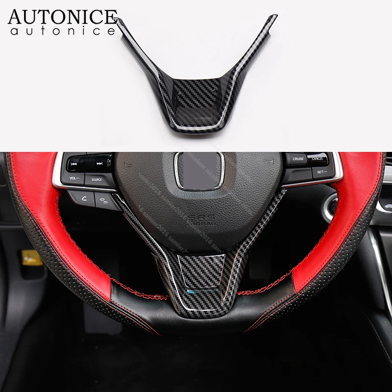 Carbon fiber color or chrome Steering Wheel Logo Cover Trim Fit For Honda Accord 2018