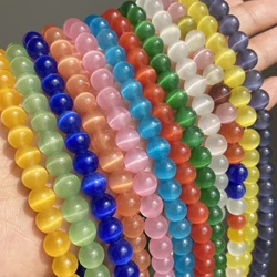 Wholesale Pink White Blue Cat Eye Stone Beads 4 6 8 10 12mm Opal Round Beads For DIY Jewelry Making Bracelet Accessories 15''