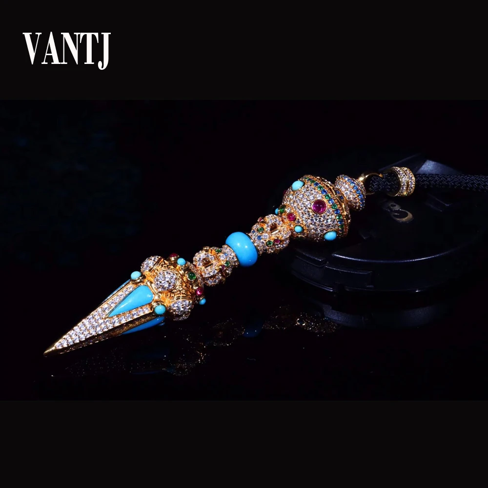 

VANTJ RealTurquoise Jin Gangchu Pandent Necklace Sterling 925 Silver Ruby Sapphire Tourmarline Jewelry for Man Women Luky Gift