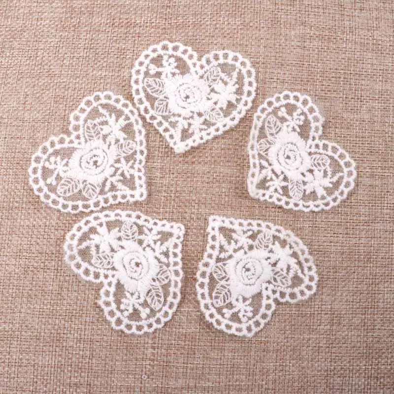 New 10Pcs Beautiful White Venice Lace Applique heart Sewing Trims Diy Wedding Handmade Craft Garment Accessories