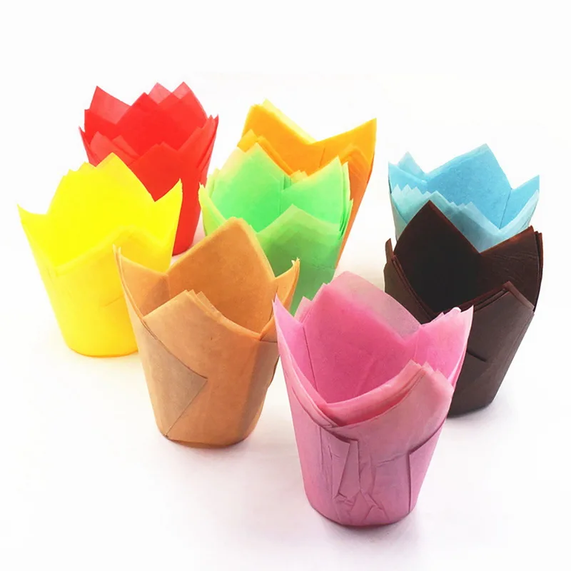 50Pcs Disposable Tulip Flower Chocolate Cupcake Wrapper Cake Decoration Tools Baking Muffin Paper Liner Mold Paper