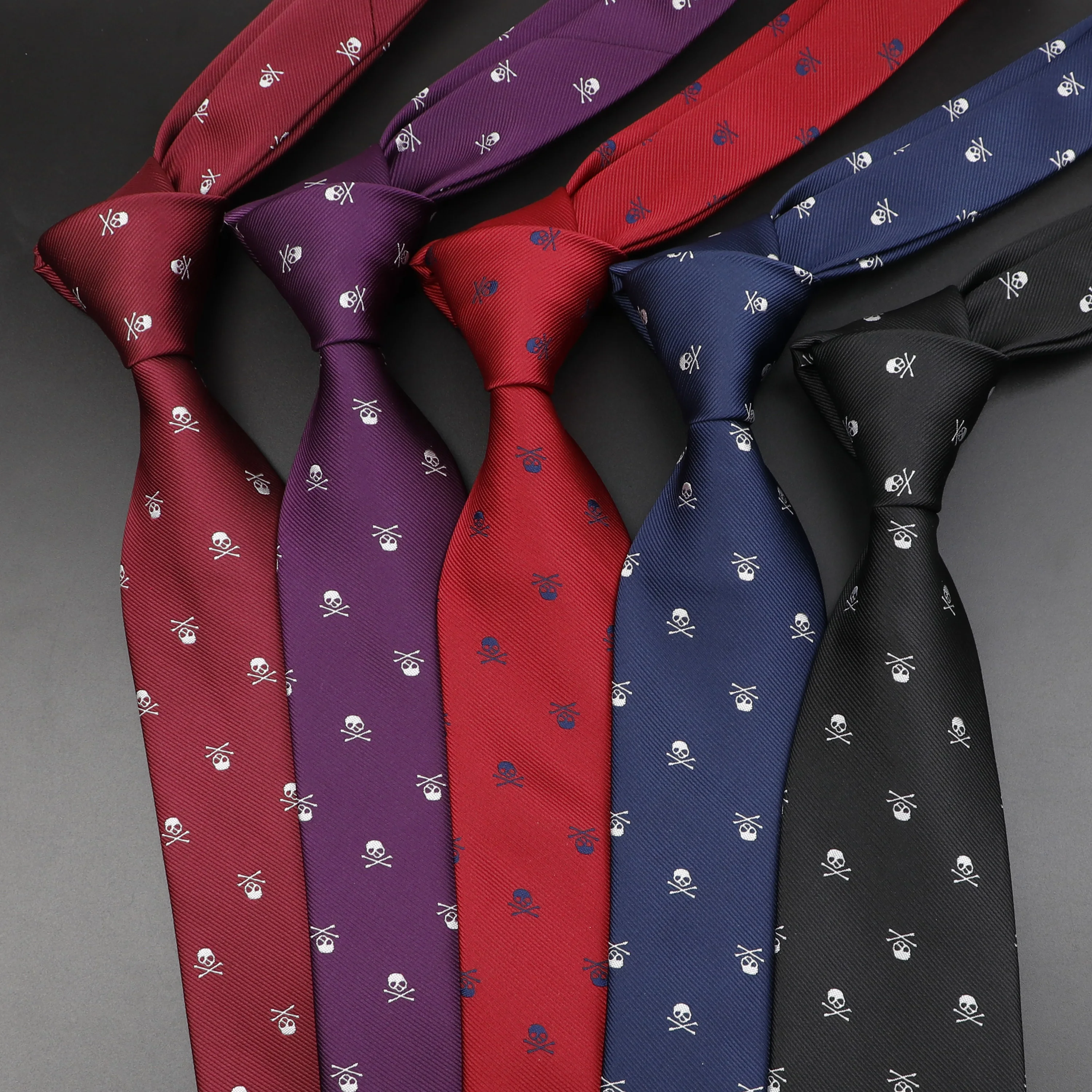 New Fashion Men's Skull Tie Red Blue Black Purpple 6cm 8cm Classic Polyester Jacquard Necktie Gift For Wedding Halloween Party