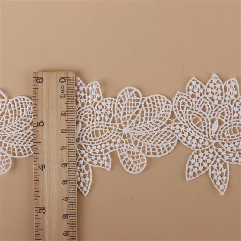 7cm Wide Embroidered Lotus Pattern Lace Fabric Black White Beautifully Floral Lace Trimming DIY Crafts Sewing for Wedding Dress