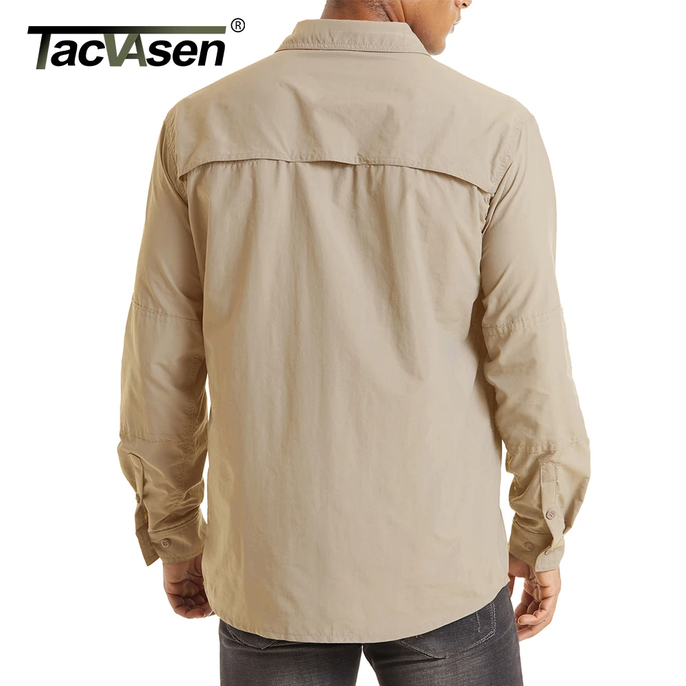 TACVASEN With 2 Chest Zipper Pockets Tactical Shirt Men\'s Quick Drying Skin Protective Long Sleeve Shirt Team Work Tops Outdoor