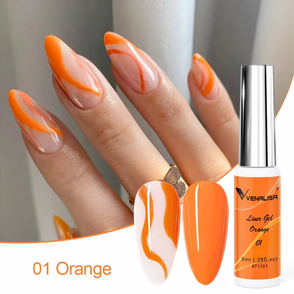 8 ml VENALISA Liner Gel 21 Farben Super Brush Glitter Neon Color Painting Gel Easy Apply French Gel Nail Art Design Drawing Gel – Detail 10