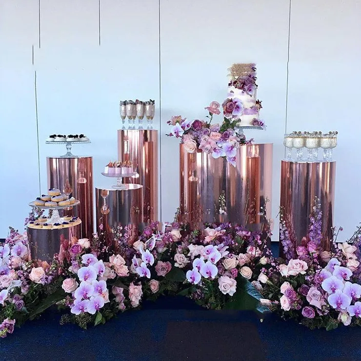 New Coming Wedding rose gold  Mirror Dessert Table Wedding Mirror Cake Holder Wedding Round Plinth Stand Supplies 467