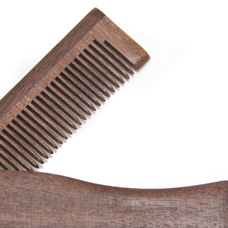 Men\'s Pocket Comb Folding Wooden Beard Comb with Leather Case Sandalwood Hair Combs Set for Men Perfect For Use With Beard Balm