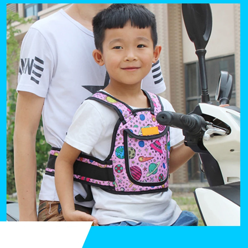 Motorcycle Child Safety Harness With Storage Pocket, Buckle, Breathable Adjustable Motorcycle Safety Seat Belt For Kids