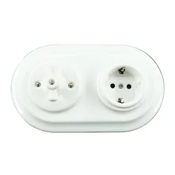 Ceramic Double Wall Switch And German Socket Flush-mounted 2 item Porcelain Frames