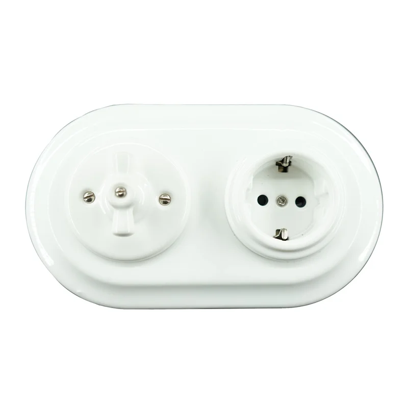 Interruptor de Parede Dupla Cerâmica Soquete Alemão Montagem Nivelada Molduras de Porcelana Itens