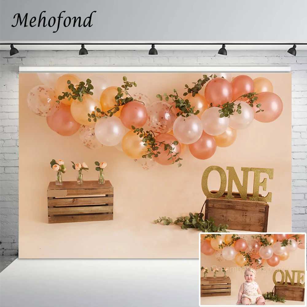 

Mehofond Photography Background Newborn Baby 1st Birthday Party Pink Balloons Flower Plants Decor Backdrop For Photo Studio Prop