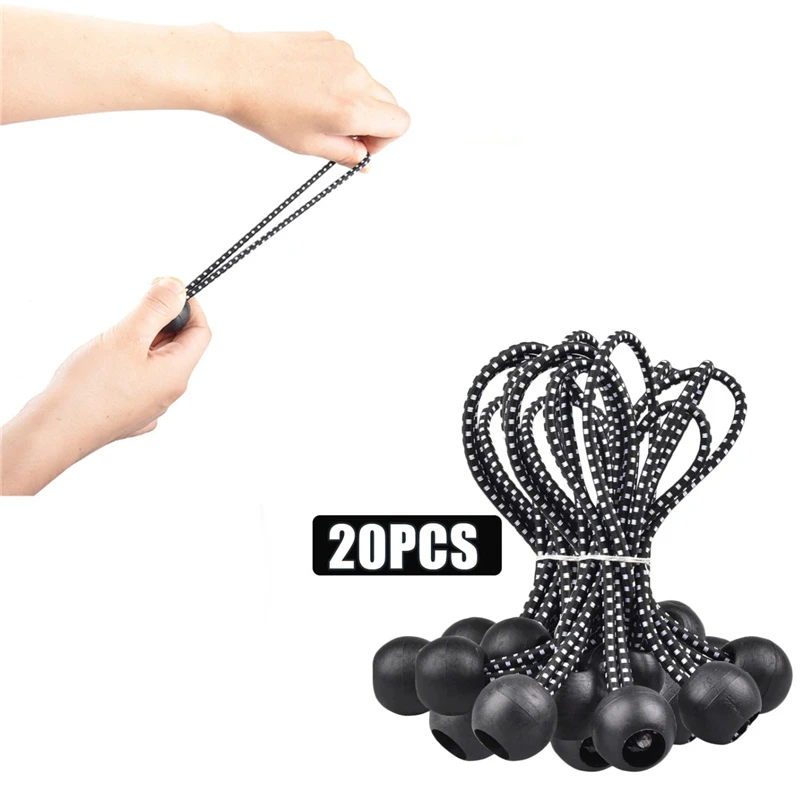 

20pcs Multi-tool Outdoor Tent Canopy Tarp Elastic Oxford Rope Tie Elastic Strapping Ball Bungee Cord Camping Tent Accessories