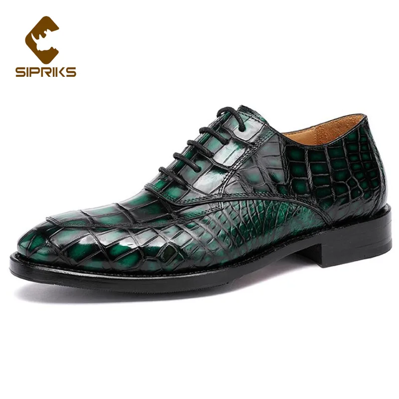 

Sipriks Green Crocodile Skin Dress Oxofrds Shoes Of Men Luxury Handmade Goodyear Welted Shoes Boss Wedding Gents Suits Formal 46