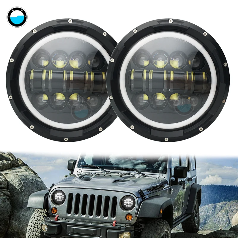 

7Inch Round Halo Led Headlight 80W H4 Headlamps Hi/Low Beam Halo Angle Eyes for Jeep Wrangler JK Off Road 4x4 suzuki samurai.