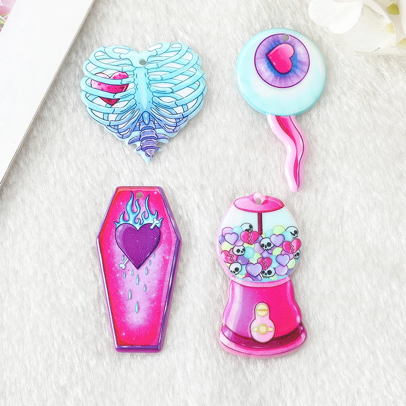 8Pcs Creepy Valentine Acrylic Charms Magic Coffin Heart Candy Gumball Machine Pendant For Earring Necklace Diy Making