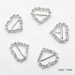 ZMASEY Metal Buckles 10pcs/lot 17mm Heart Rhinestone Buckle Slider Wedding Decor Card Invitation Sewing Ribbon Shoes Accessories