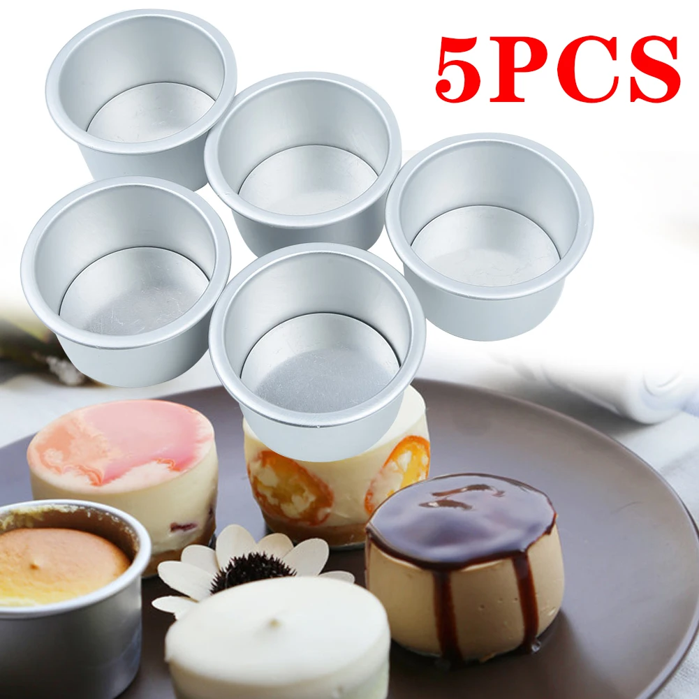 

5pc Food Grade Aluminum Alloy Home DIY Mini Cake Baking Mold Tool Removable Bottom Pudding Kitchen Cupcake Baking Accessories