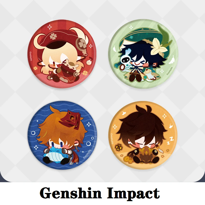 

Anime Badge Hot Game Genshin Impact Cosplay Diy Accessories Zhongli Tartaglia Venti Klee Metal Logo Halloween Props Xmas Gift