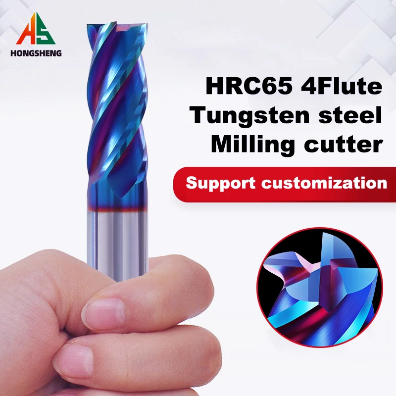 HRC65 CARBID END MILL 4 Flutes 1,2,3,4,6,7,8,9,10,11,12,14,16,18,20MM CNC Square Router Bit Tungsten Carbid Milling Cutter