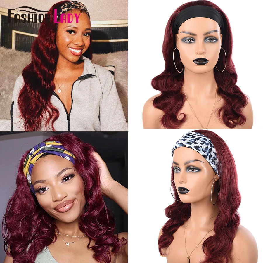 

Body Wave Headband Wig 99j Wine Red Head Band Wigs Human Hair For Black Women Remy Full Machine Made Brazilian Wig Natural Hair