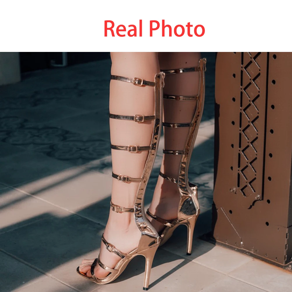 DORATASIA INS Hot Luxury Gold Gladiator Sandals Women High Heels Gladiator Sandals Women Knee High Party Shoes Woman