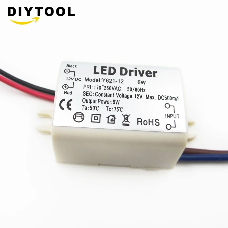 6ワットワットパワーled fahren定電流AC170V-260V 50-60hz 500mA dc 12v