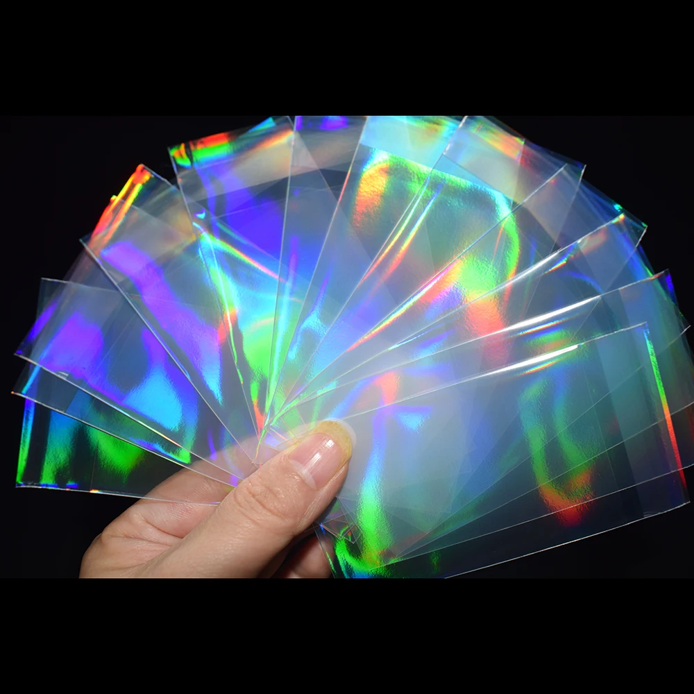 Fundas transparentes de papel de aluminio arcoíris para tarjetas comerciales, Protector holográfico para fotos de Idol de Corea, 100 unidades