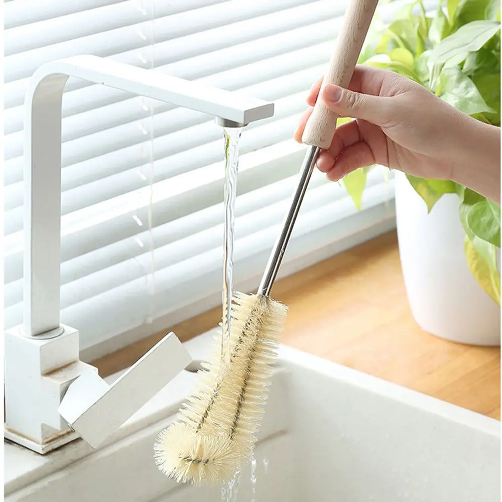 Wooden Handle Brush Multi-function Coffee Tea Bottle Brush Decontamination Washing Tools Glass Cleaner Kitchen Accessories