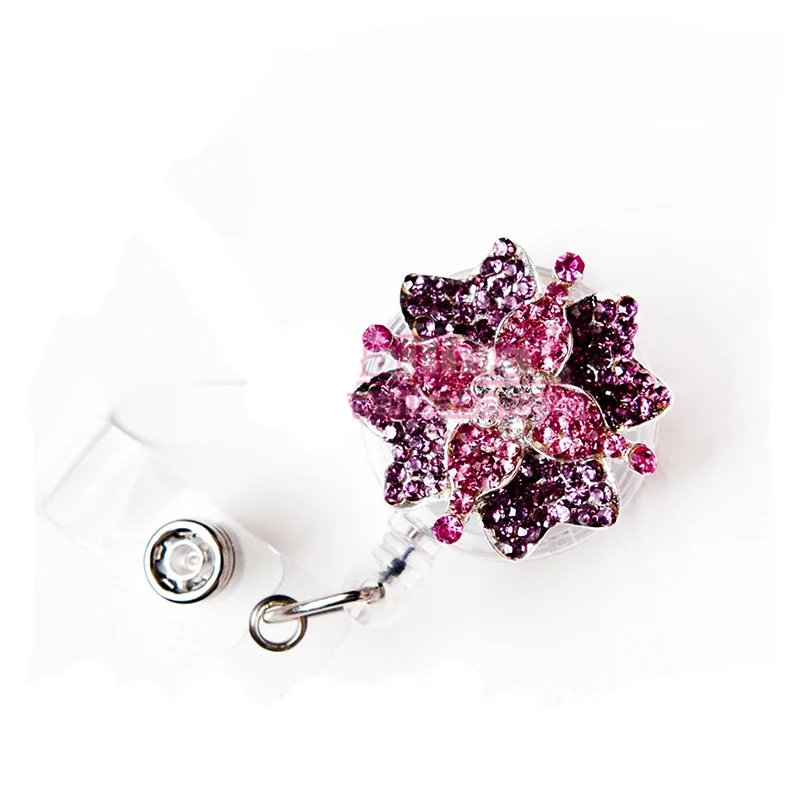 

Popular Beautiful Flower ID Badge Holder/Badge Reel Rhinestone Retractable