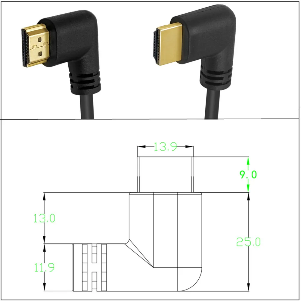 Lewy lub prostopadły 2.0 kompatybilny z HDMI męski na łokieć męski przedłużacz 15cm 50cm 1m, kabel kątowy 2.0V 4K * 2K @ 60HZ