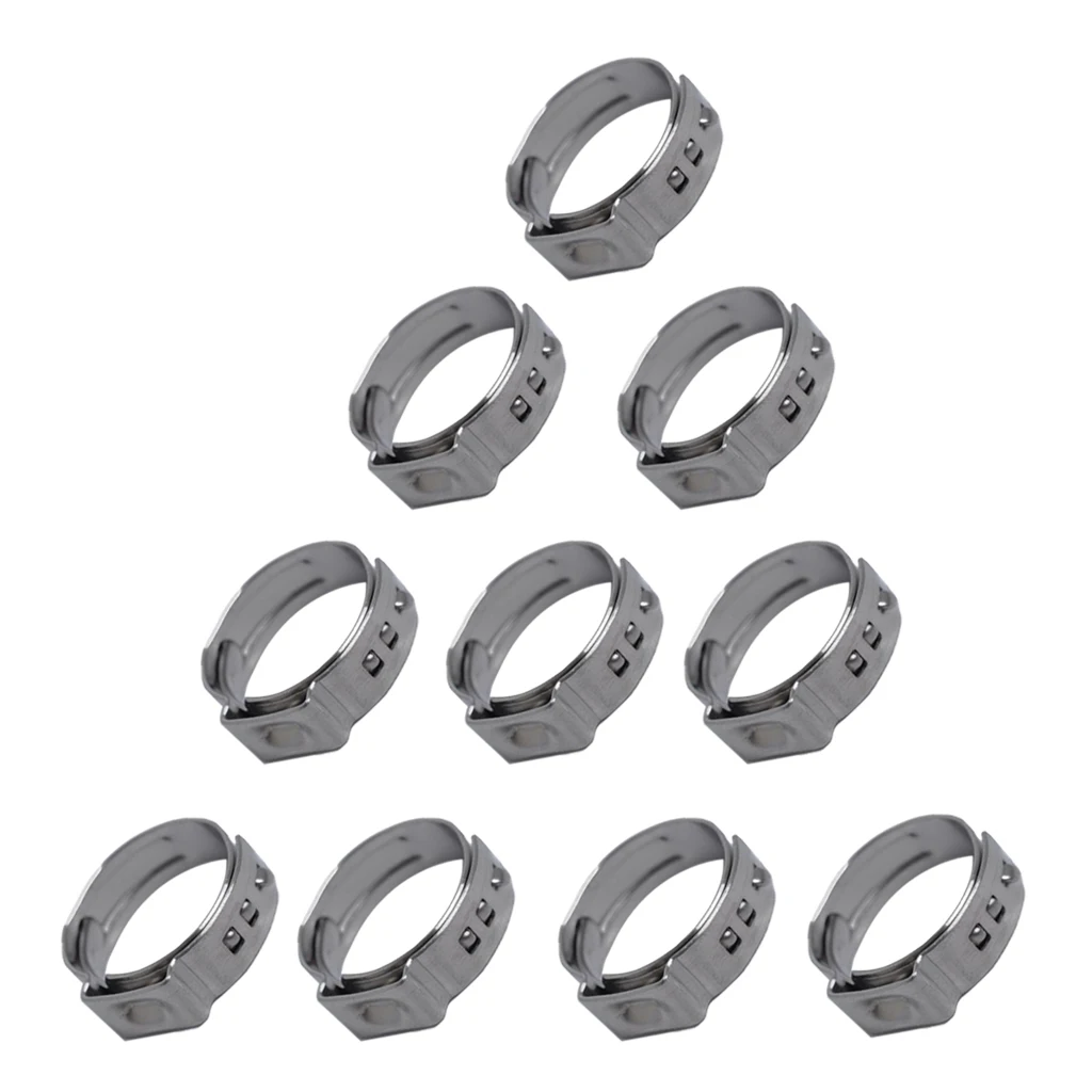 10ชิ้นสแตนเลสสตีลหูเดี่ยว Clamp O คลิป10X12.8-15.3มม.