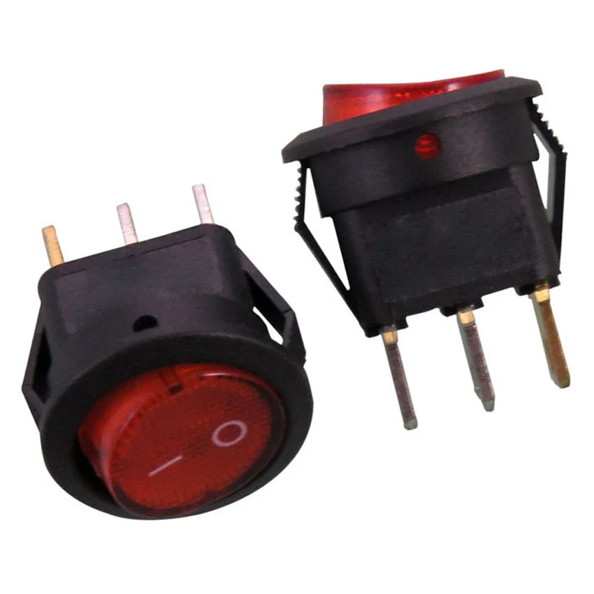 2pcs Red Circular Rocker Switch On Off Push Button Power Switch 3pins Illuminated Round Switch with light 10A 250V 20MM