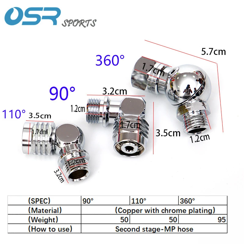 Portable Second Stage Regulator Adapter 90/110/360 Degree Swivel Connector Scuba Diving Accessories