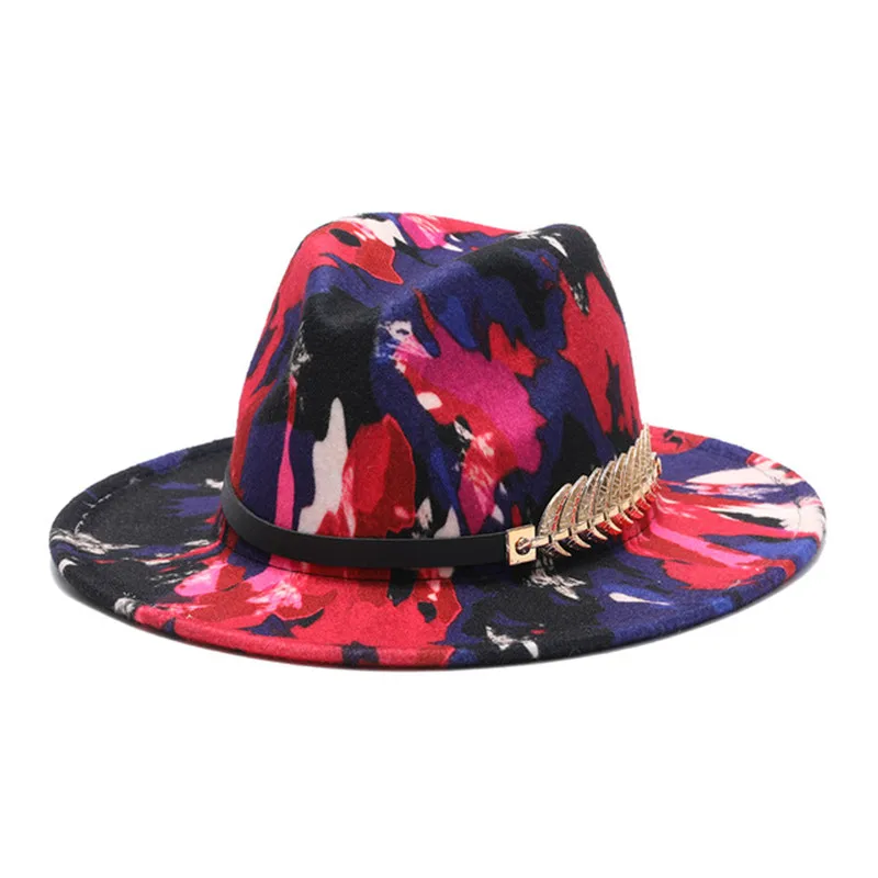 2021 Special Style Wide Brim Fedora Panama Hat Tie Dyed colorful woolen jazz hat men women felt hat wool-like Panama hat