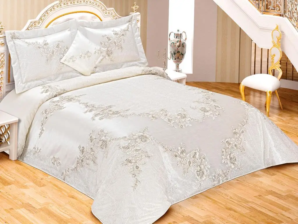 French lace Saga Double Bed Cover Cream